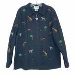 Quacker Factory  Zebra Giraffe Monkey Embroidered Full Zip Sz L Photo 0