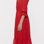 ZARA NWT Polka Dot Midi Dress Red and Black Size XS Ruffle Cute Holiday Photo 1