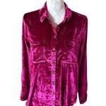 Pilcro and the Letterpress Anthropologie Pilcro Velvet Button Down Shirt Medium PINK Long Sleeve Pockets Photo 0