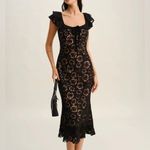 Rihoas Black Textured Ruffle Mermaid Midi Dress Photo 0