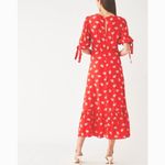 Ghost London red and white floral tie sleeve, short sleeve midi dress S Photo 1