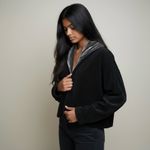 margaret o'leary  Vintage Black Plush Chenille 1 Button Jacket Velvet Collar Boxy Photo 1