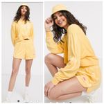 Nike Set Terry Towelling Tracksuit Retro Femme Sweatshirt Snap Shorts Yellow XS Photo 1