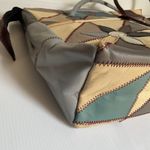 Vintage Mexican Patchwork Leather Tote – Multicolor Floral Boho Gray Photo 6