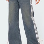 Edikted  Washed Low Rise Bow Ribbon Baggy Jeans Photo 0