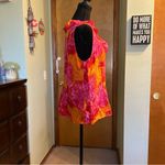 Tess silk orange and pink floral sleeveless blouse ruffles mother of pearl XL Size undefined Photo 1