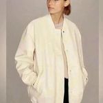 Anthropologie Maeve by ivory women's Oversized Faux Leather Bomber Jacket size L Photo 1