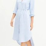 Loft NWT Ann Taylor Striped Hi-Lo in Blue White Stripe Linen Shirt Dress XS Photo 0