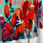 Ali Miles Teal&Bright Red Abstract Floral 3/4 Sleeve Top Sz.1X Green Photo 1