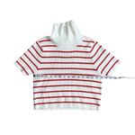 Callahan Lucy Red & White Stripe Turtleneck Short Sleeve Cropped Sweater Size XS Red Photo 6