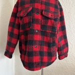 American Eagle  Red Black Buffalo Check Plaid Sherpa Teddy Jacket Coat Medium Photo 3