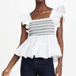 En Saison smocked shay top ruffles tiered flutter poplin square neck babydoll White Photo 0