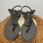 Coach Thong JELLY SANDAL Tea Rose T-STRAP Flat Shoe BLACK & GLITTER SZ 8 Summer Photo 1