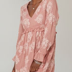 Altar'd State Dusty Rose Floral Embroidered Ruffle V Neck Mini Dress Long Sleeve Photo 0