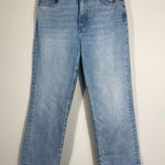 EXPRESS Mom Jeans Super High Rise Size 8 Light Wash Straight Leg Photo 0