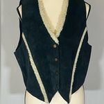 MIDWEST TRADERS Vtg Leather Vest With Sherpa Trim Green Size L Photo 0