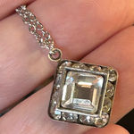 Handmade Handcrafted vintage emerald cut halo clear glass stone pendant on chain necklace Photo 0