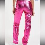 Good American  Icon Faux Leather Pants Metallic Pink Straight Leg Women's Size 28 Photo 2