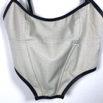 White Fox Boutique Corset Bodysuit Bra Top Sleeveless Black Trim Beige Medium Photo 2