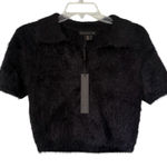 House of Harlow  1960 Small Black Fuzzy Cropped Polo Sweater Whimsygoth Photo 0