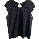 Lucky Brand blouse pop over eyelet embroidered black cap sleeves XL Photo 0