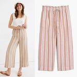 Madewell • Smocked Huston Pull-On Crop Pants in Stripe tan white wide leg beach Photo 1