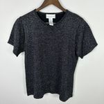 Susan Graver Short Sleeve Top Women M Black Metallic Knit Sparkle Party Retro Photo 0