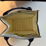 Small Striped Canvas Tote Bag snap closure beige and navy stripes Blue Photo 1