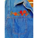 Rebecca Malone  Embroidery Fall Autumn Flower Flannel Denim Button Up Shirt Large Photo 2