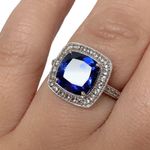 14K 14KT Karat Blue Sapphire White Gold Women’s Ring Sz 6.75 Photo 3