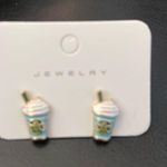 Starbucks New on Card  Mint green Gold white whipped Cream Latte Earrings Photo 0