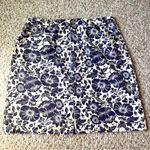 Eddie Bauer  Navy Blue Beige Floral Pencil Knee Length Cotton Skirt Plus Size 18 Photo 0