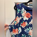 Lands' End Navy Coral Falling Flowers Hydrangea Floral Midi Dress Plus Size 20W Photo 1