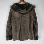 Damselle New York Womens Jacket XL Brown Leather Genuine Fur Trim Hooded Photo 1