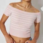 Garage  Short Sleeve Off Shoulder Sweater coquette pink striped Photo 0