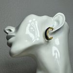 Vintage deep blue sparkles Gold tone hoop Earrings Photo 5