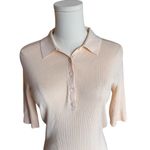 frame denim FRAME - Denim Shrunken Short Sleeve Polo Sweater Nude Pink Sz M Photo 3