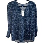 Gap NWT Large Popover Blouse Rayon -Navy Geometric Dot V-Neck Blouse Photo 0