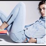 J.Crew  Blue & White Pin Stripe Toothpick Zip Ankle Skinny Jeans Women's Size 29 Photo 0