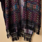 Meraki Multicolor BLACK Patterned Kimono Sweater Poncho Size LARGE Lace Fringe Photo 4