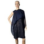 Slny Dress Womens 12 Navy Sleeveless Layered Lace W/ Satin Collar Back Zip Photo 6