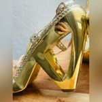 Guess by Marciano  GOLD SNAKESKIN HIGH HEEL SANDALS. ARCHITECTURAL HEEL size 5.5 Photo 7