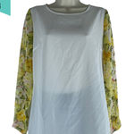 Lovers + Friends Floral Printed Long Sleeve Sheer Top White Yellow Size M Photo 0