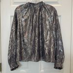 Marie Oliver  June Metallic Silver Mock Neck Blouse Size Medium Photo 2