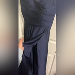 La Femme Sweetheart Thigh High Slit Satin Strapless Formal Prom Gown Size 6 Navy Photo 4