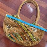 Vintage Velvet Boho Bag Beaded Embellished Crescent Moon Purse ERMO Caramel Tan Orange Photo 11