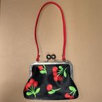Mini Cherry Print Black & Red Women's small tote red strap big silver pin up Photo 3