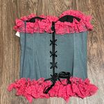 Daisy Corsets NWT Denim With Hot Pink Lace and Bow Trim Corset Black Lace Up Lrg Photo 5