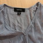 Karen Kane  Short Sleeve Blouse XS Xtra Small Blue White Striped Snap Tie Rayon Photo 1