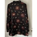 Christie & Jill Vintage Black Dragon Floral Asian Print Button Front Blouse L Size L Photo 1